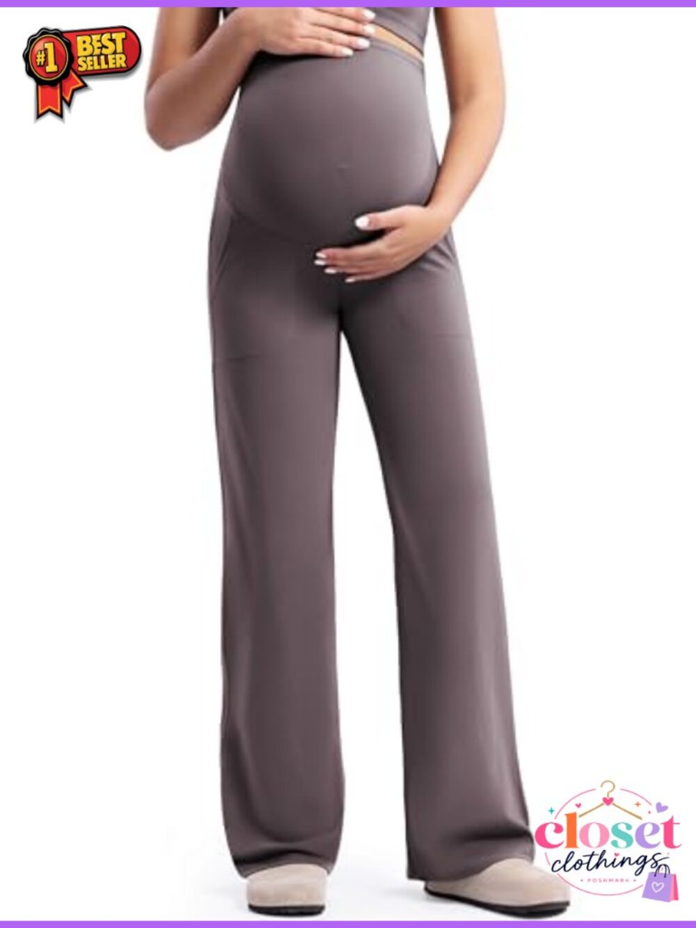 Maternity Wide Leg Pants Pregnancy Work Trousers Buttery Soft Stretch